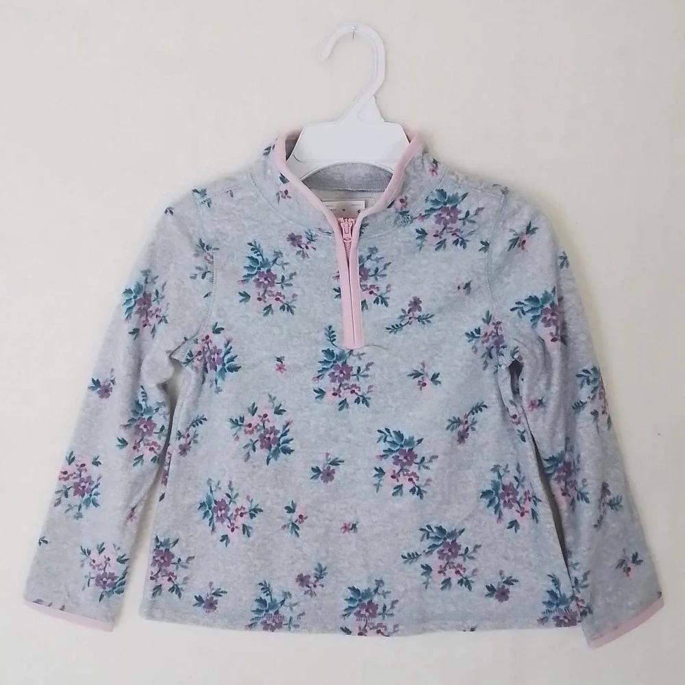 Oshkosh 1/4 Zip Fleece Pullover Size 6‎ in Grey w/ Floral Print